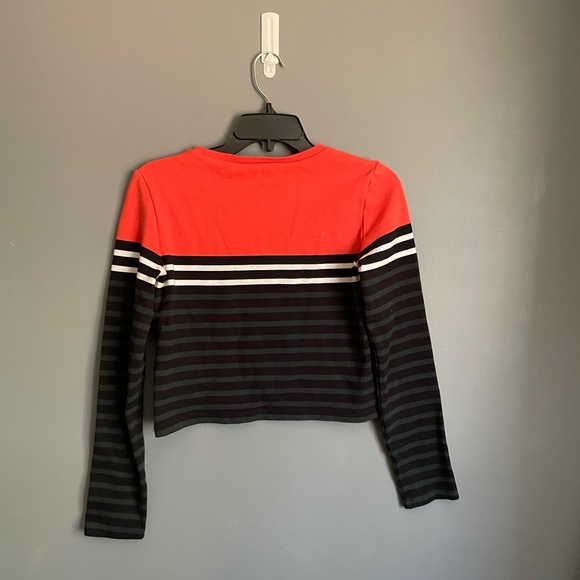 T By Alexander Wang Striped Long Sleeve Crop Top Size Medium - Picture 3 of 6